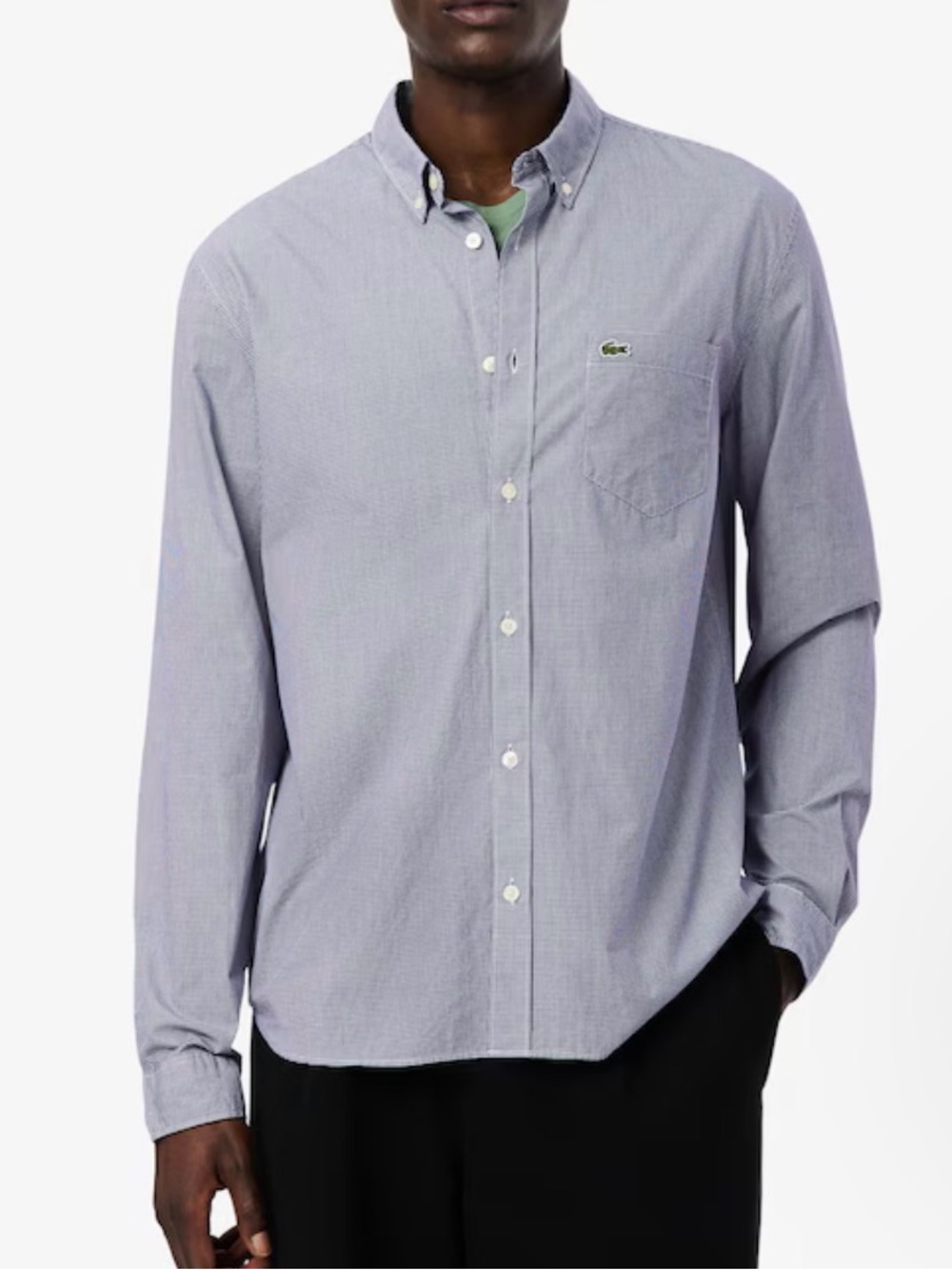 Lacoste Men's Regular Fit Gingham Poplin Shirt White Navy Blue- Size L